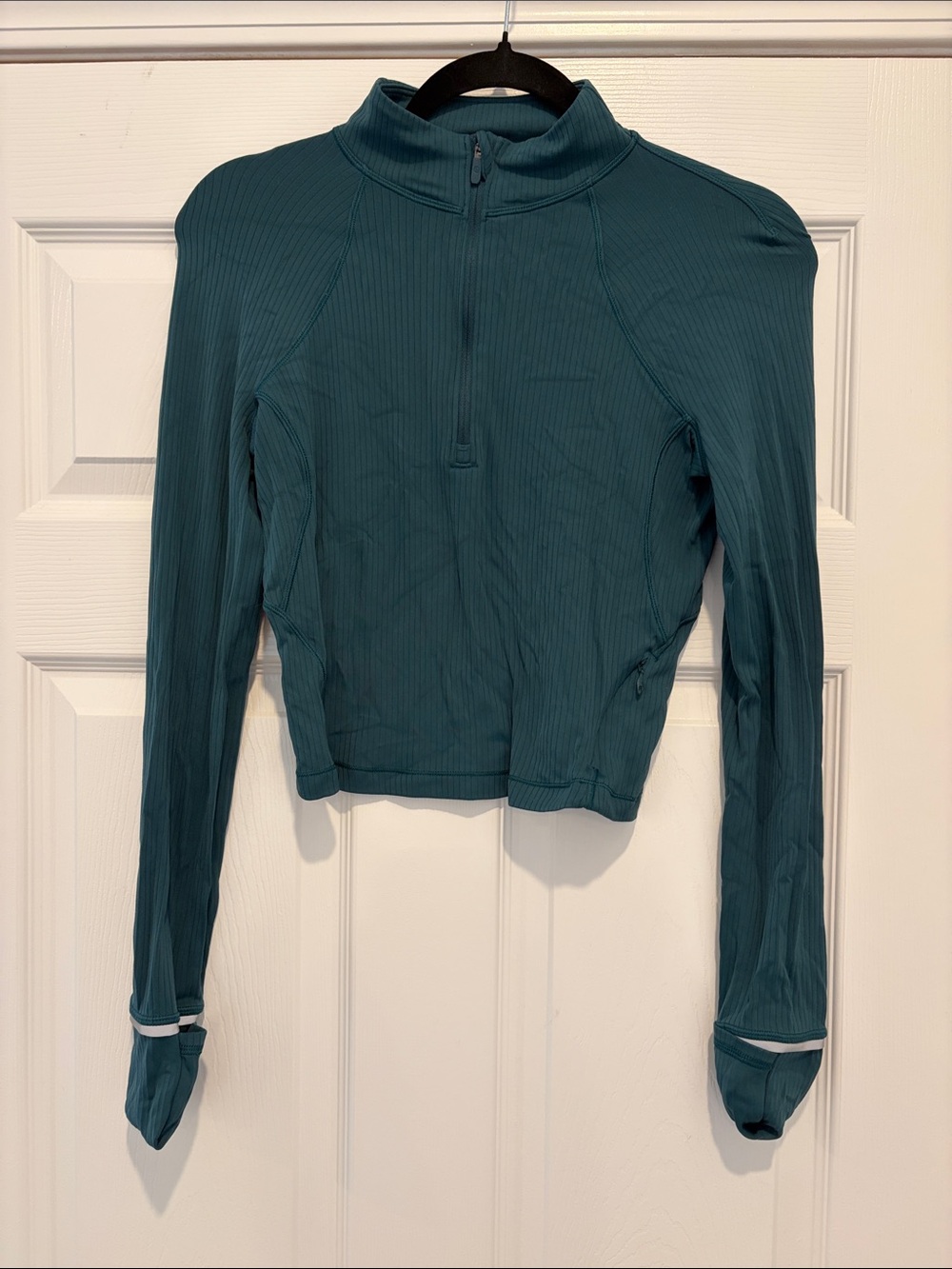 Lululemon It's Rulu Ribbed Cropped Half-Zip in Storm Teal